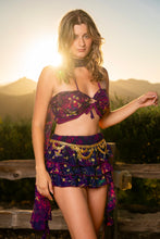Load image into Gallery viewer, Purple cosmos ruffle mini skirt set
