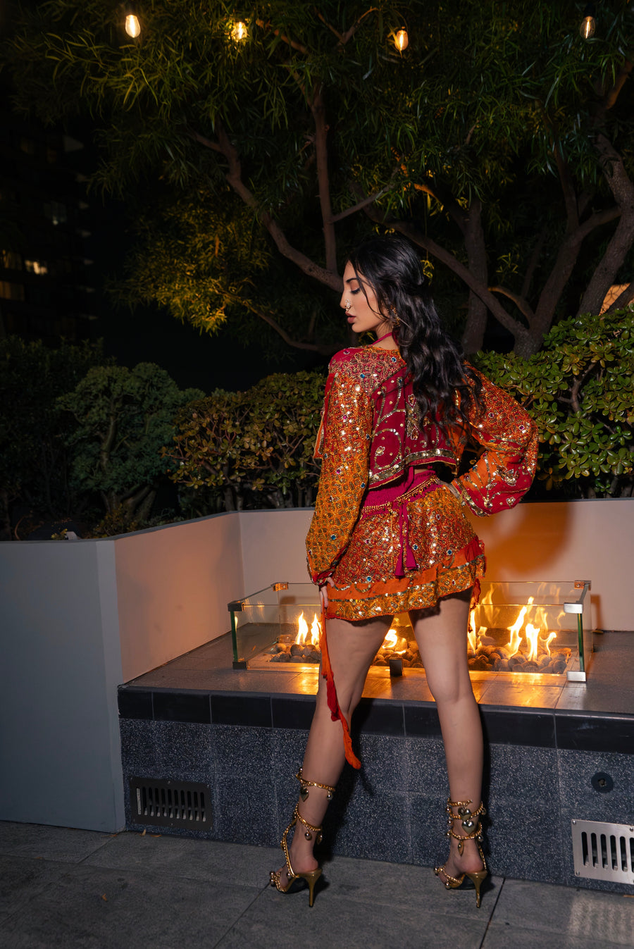 Passionfruit Sequins Shakti Mini Skirt & Jacket Set