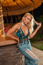 Load image into Gallery viewer, Turquoise Velvet Pixie Top