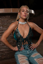 Load image into Gallery viewer, Turquoise Velvet Pixie Top