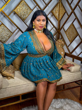 Load image into Gallery viewer, Turquoise Gold Babydoll Dress
