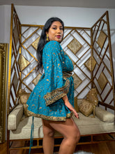 Load image into Gallery viewer, Turquoise Gold Babydoll Dress
