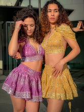 Load image into Gallery viewer, Gold Lotus Micro Mini Skirt Set