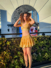 Load image into Gallery viewer, Gold Lotus Micro Mini Skirt Set