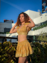 Load image into Gallery viewer, Gold Lotus Micro Mini Skirt Set