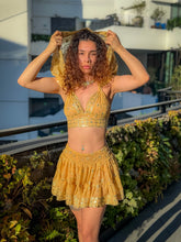 Load image into Gallery viewer, Gold Lotus Micro Mini Skirt Set