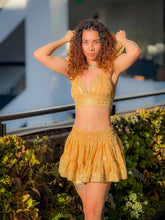 Load image into Gallery viewer, Gold Lotus Micro Mini Skirt Set