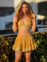 Load image into Gallery viewer, Gold Lotus Micro Mini Skirt Set