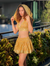 Load image into Gallery viewer, Gold Lotus Micro Mini Skirt Set