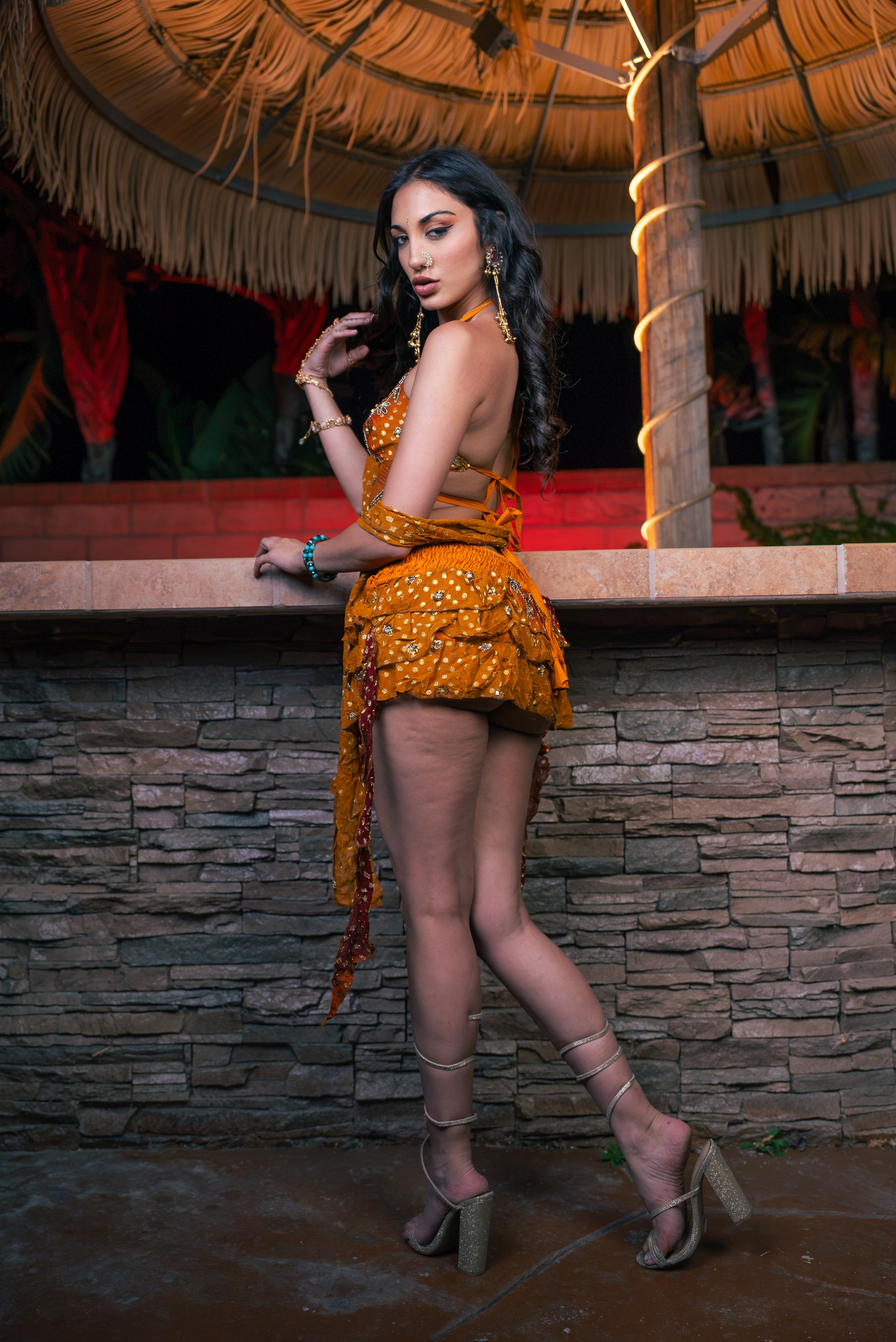 Saffron sundari ruffle mini skirt set