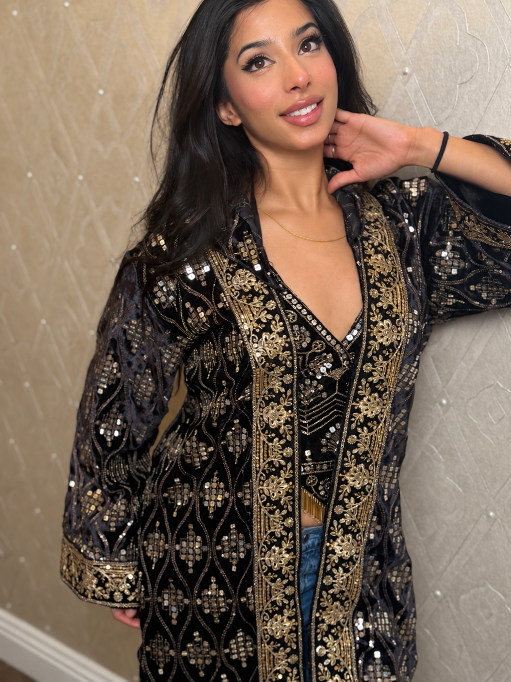 Black Lotus Velvet Hoodie Kimono