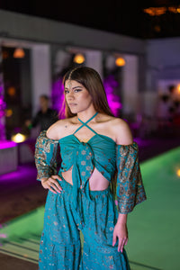 Golden turquoise sharara pants set