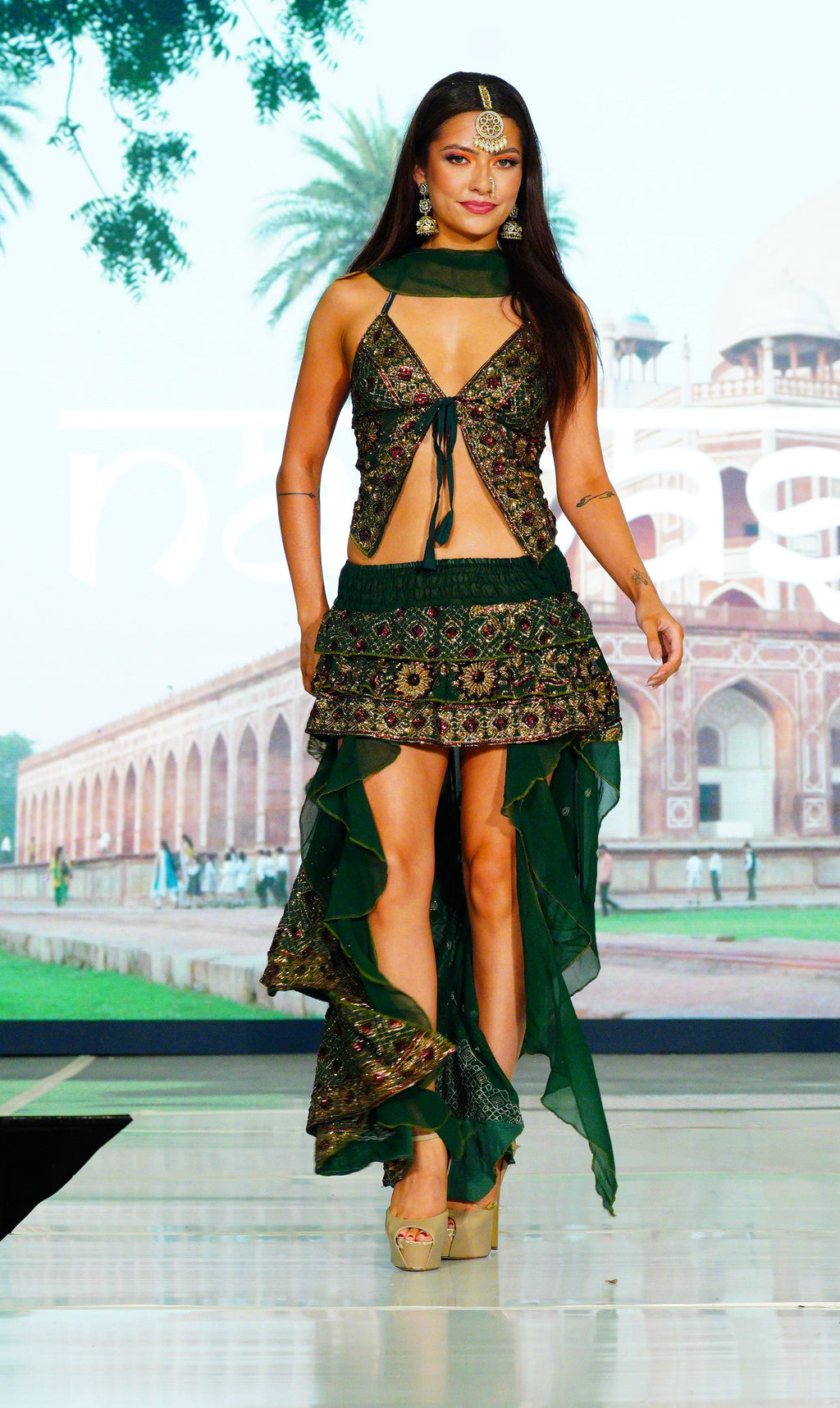 Emerald Goddess Ruffle Bollywood Set