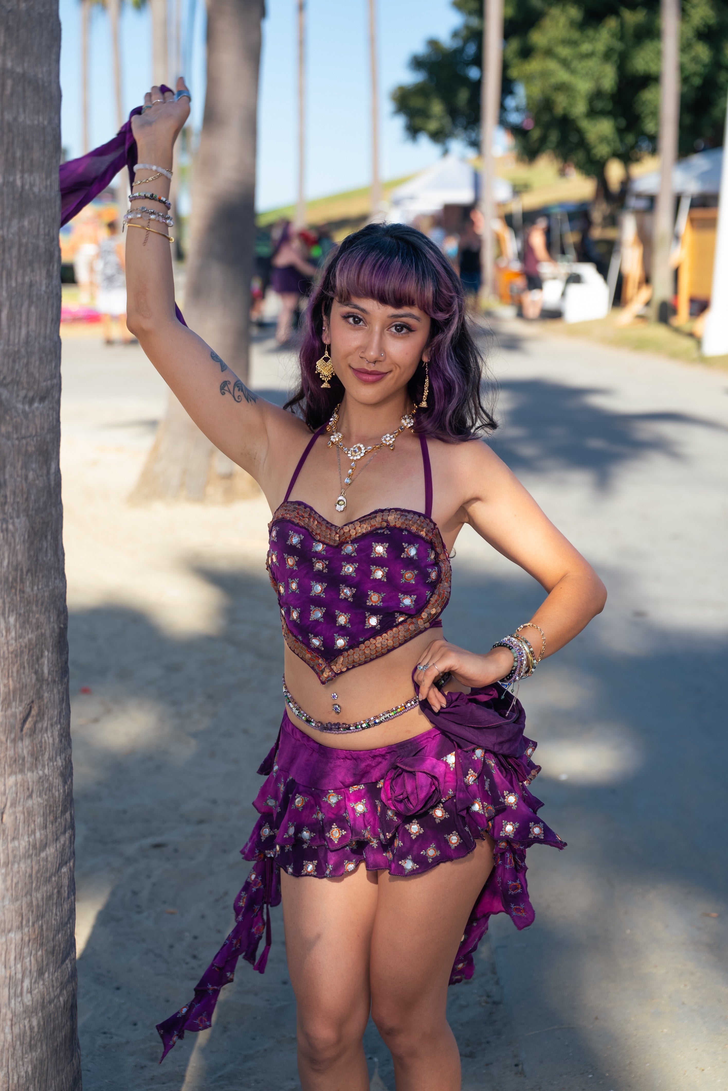 Purple heart ruffle mini skirt set