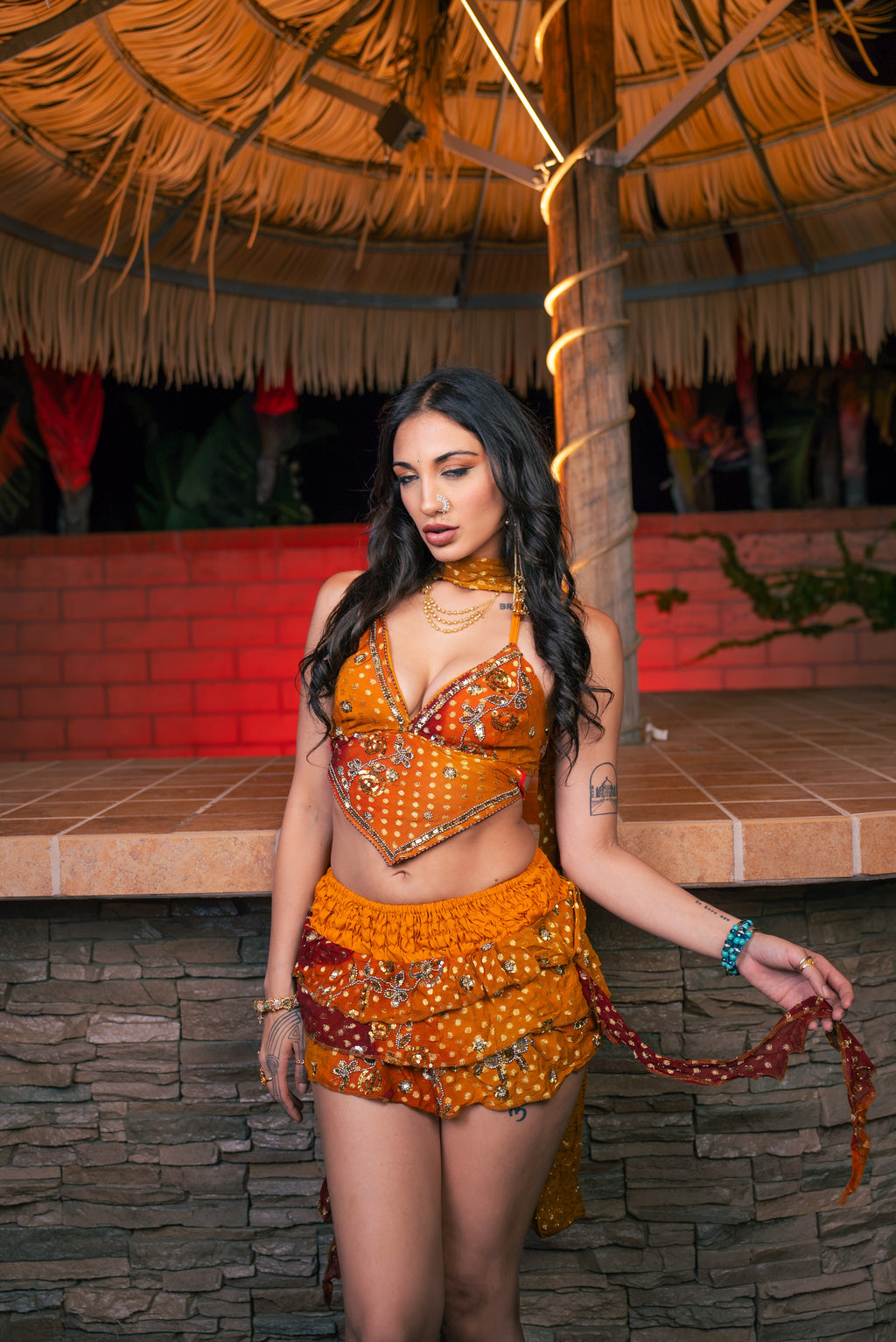 Saffron sundari ruffle mini skirt set