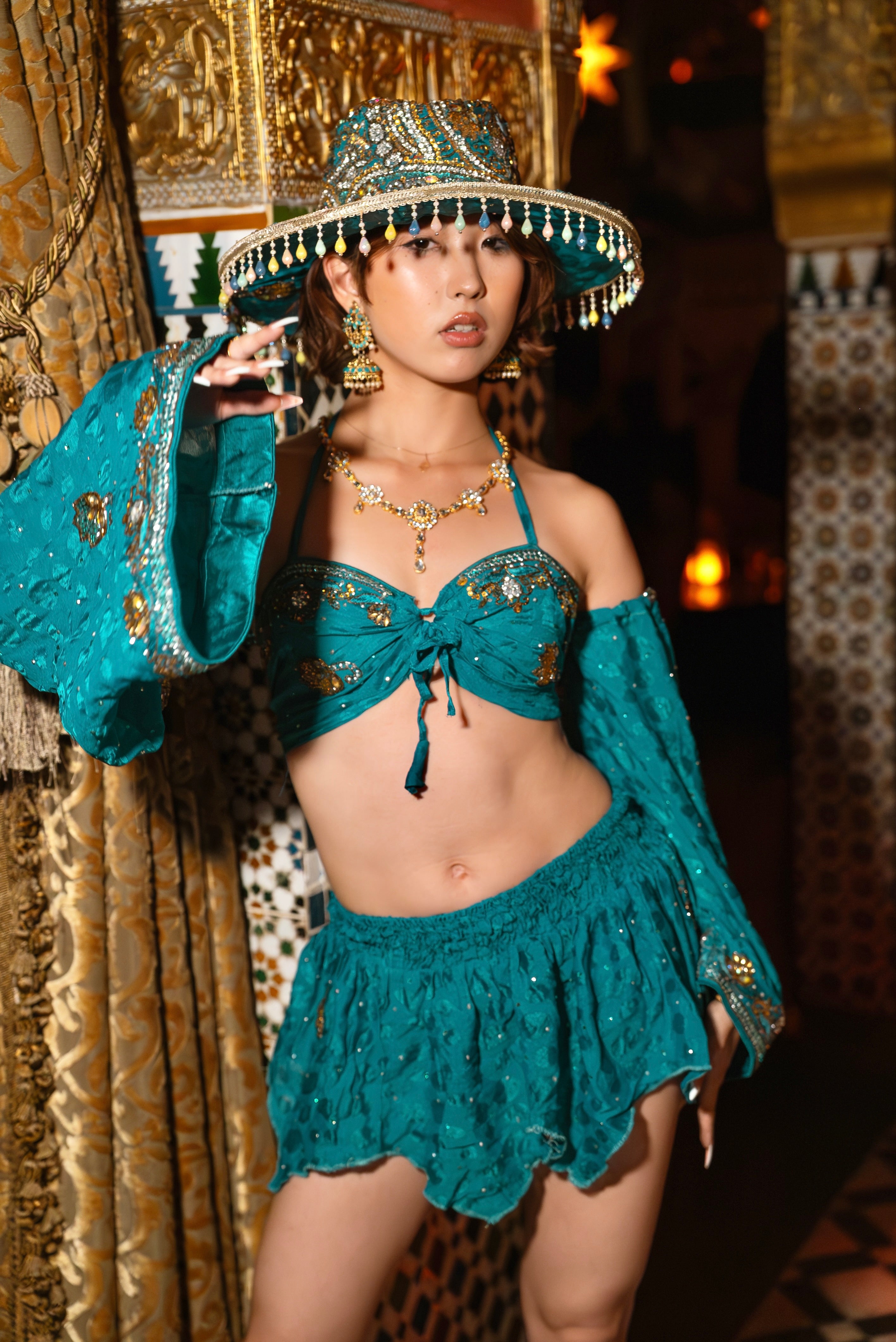 Turquoise Alchemy Lotus Mini Skirt Set