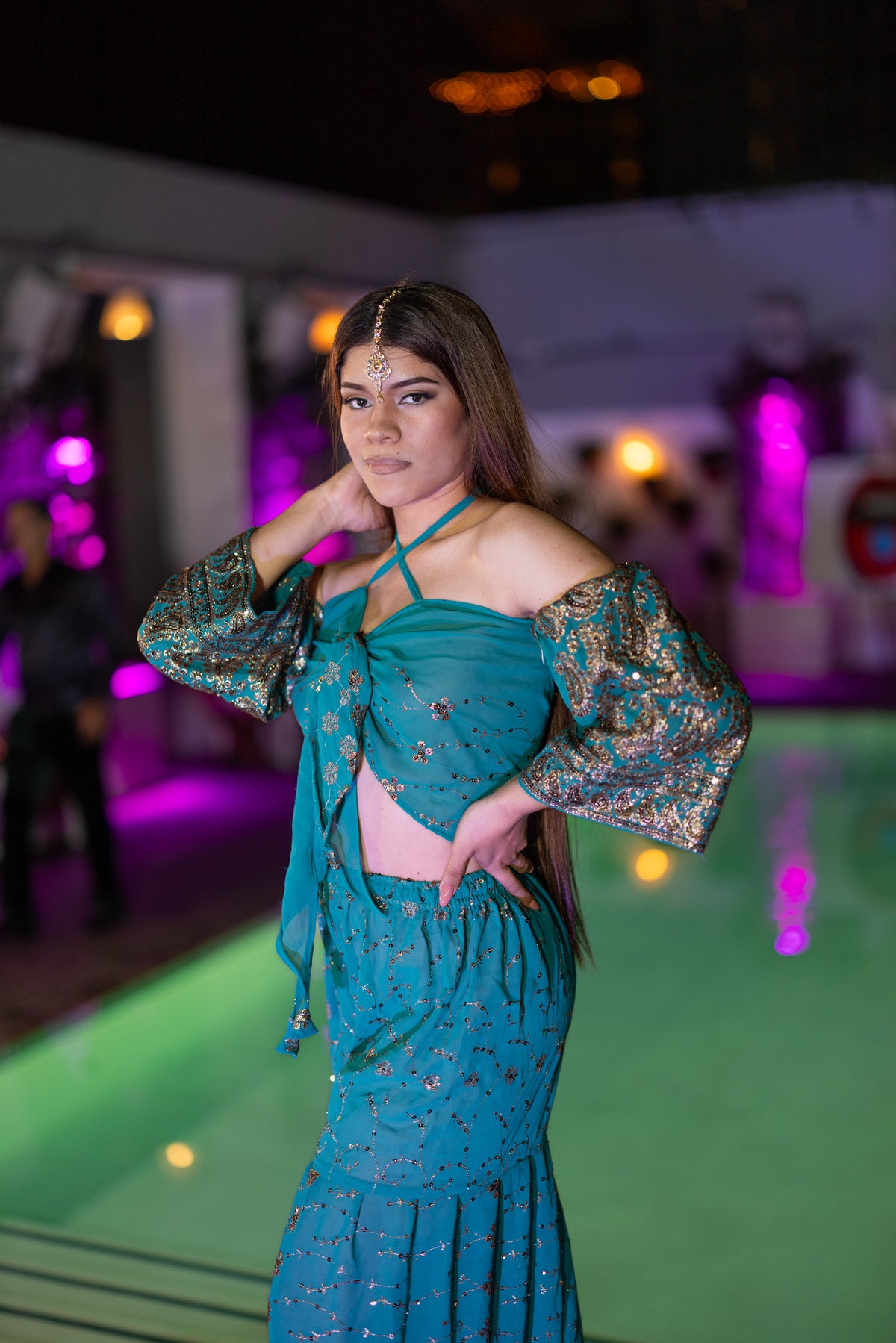 Golden turquoise sharara pants set