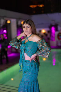Golden turquoise sharara pants set