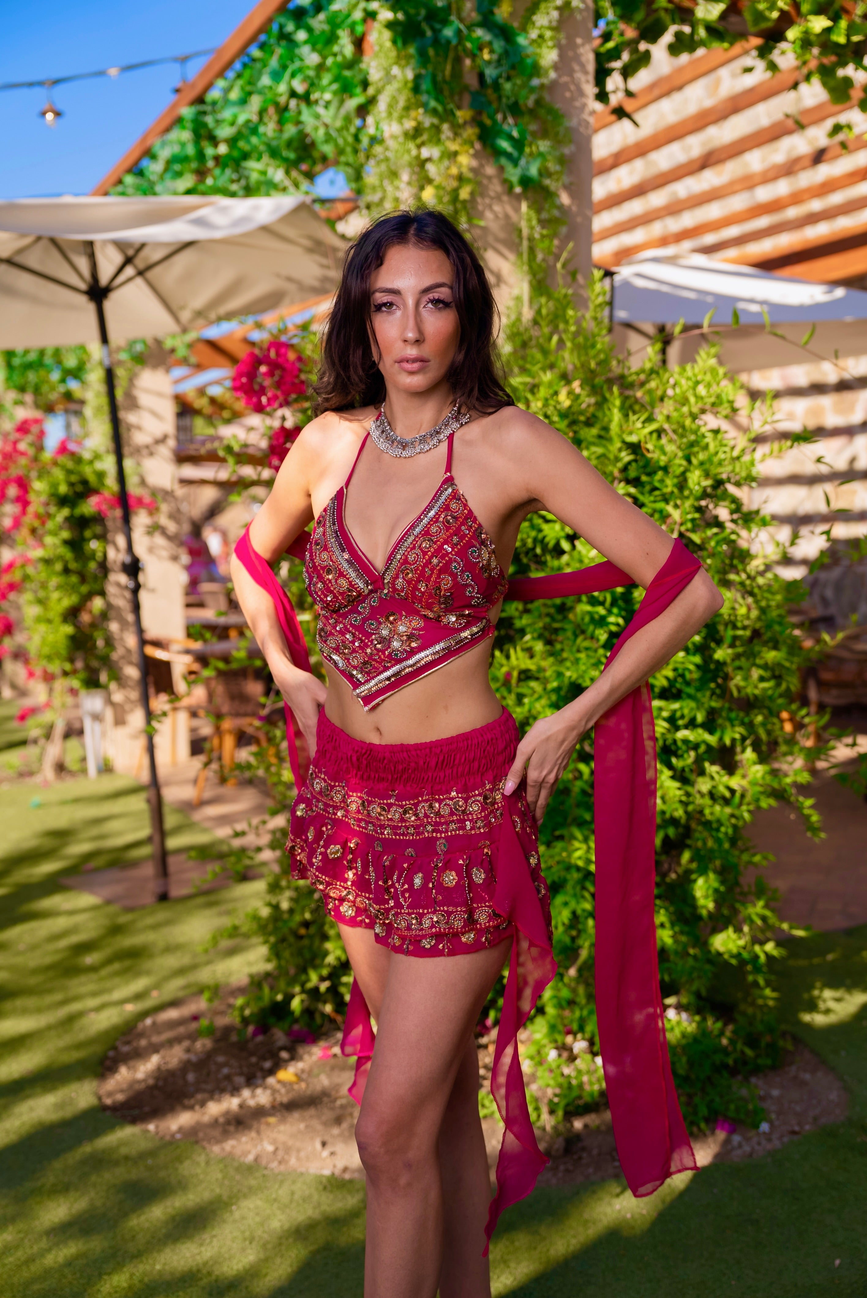 Pink lotus shakti mini skirt set