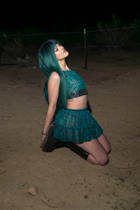 teal mystic micro mini skirt set