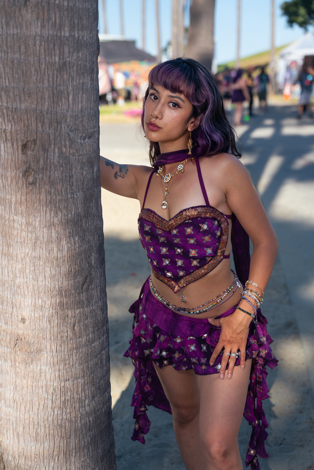 Purple heart ruffle mini skirt set