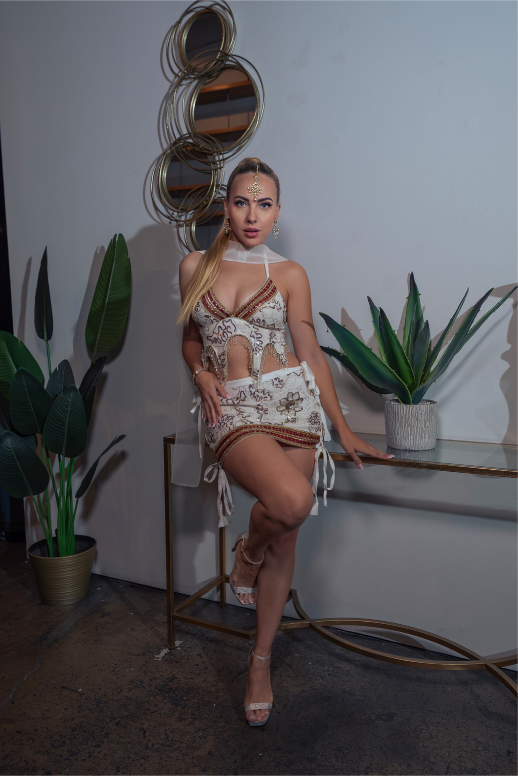 Palace Pearl Lace Up mini skirt set