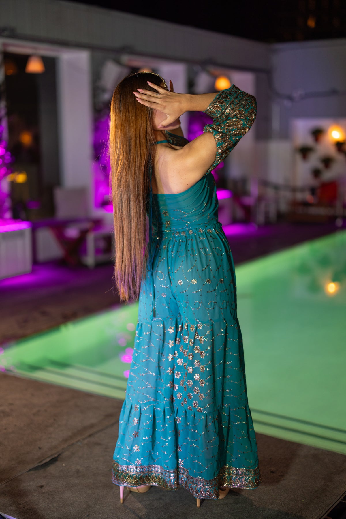 Golden turquoise sharara pants set