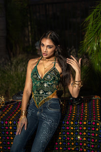 Emerald Venus Velvet Sequin Top