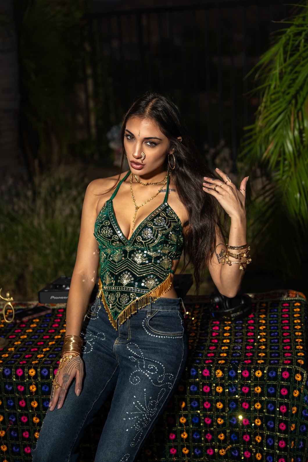 Emerald Venus Velvet Sequin Top
