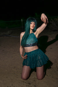 teal mystic micro mini skirt set