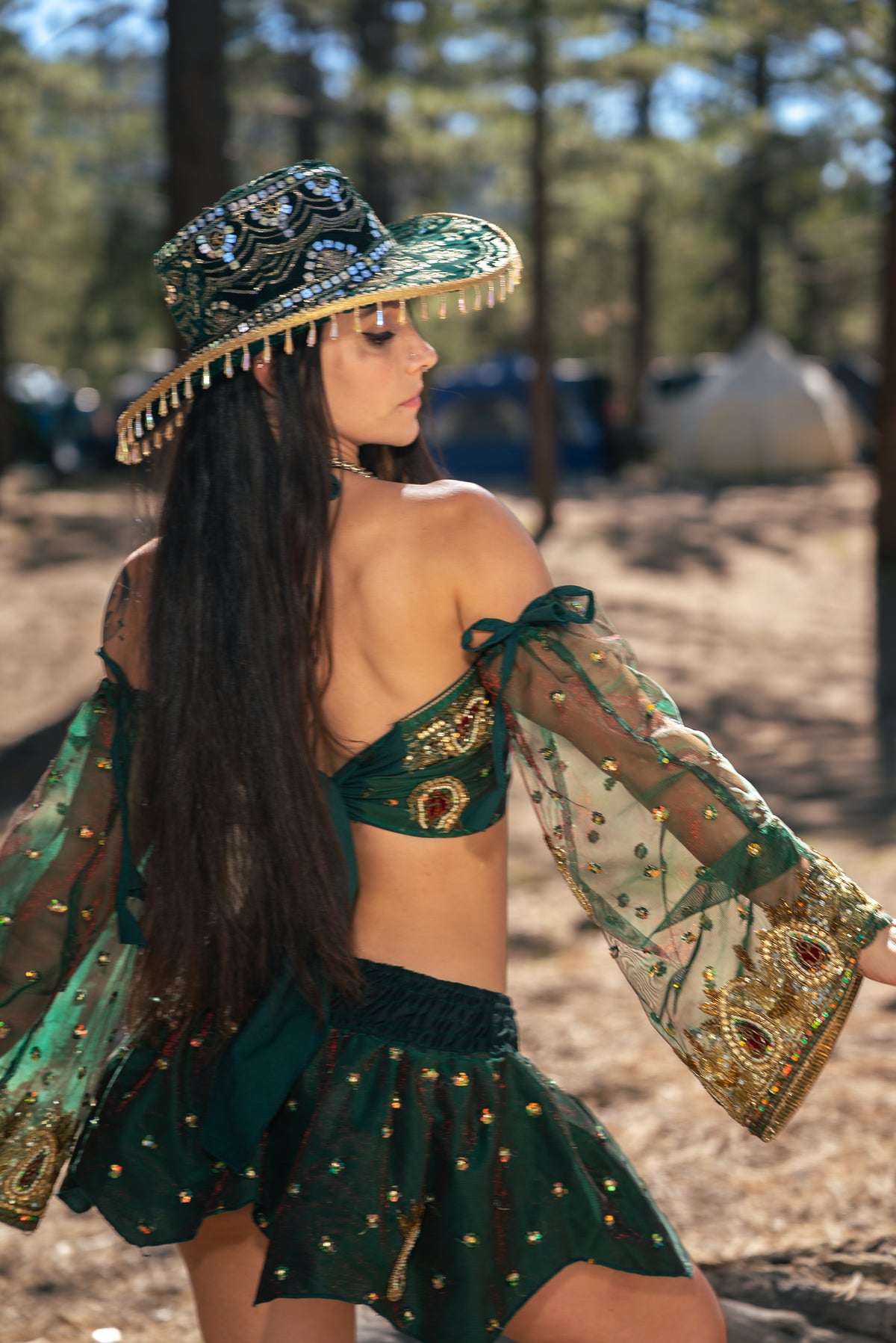 Emerald Enchantress Lotus Mini Skirt Set