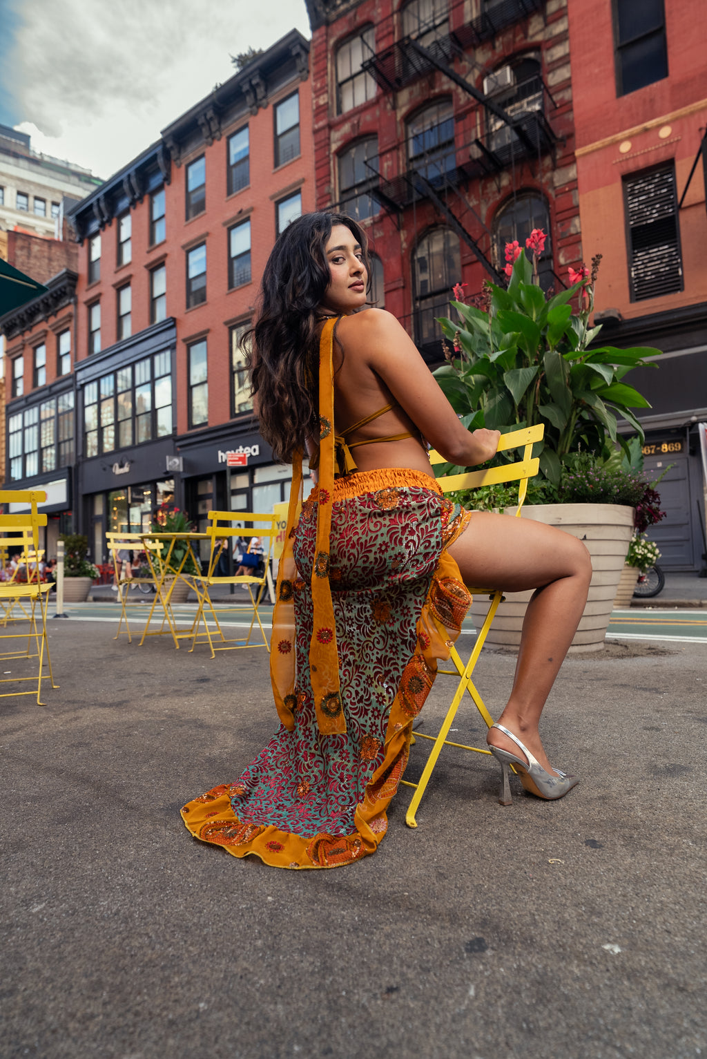 Saffron Jungle Ruffle Bollywood Set