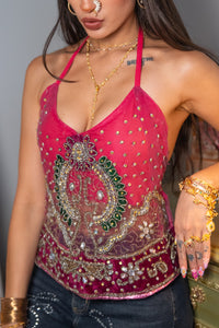Fuscia lotus Saree Top