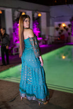 Load image into Gallery viewer, Golden turquoise sharara pants set
