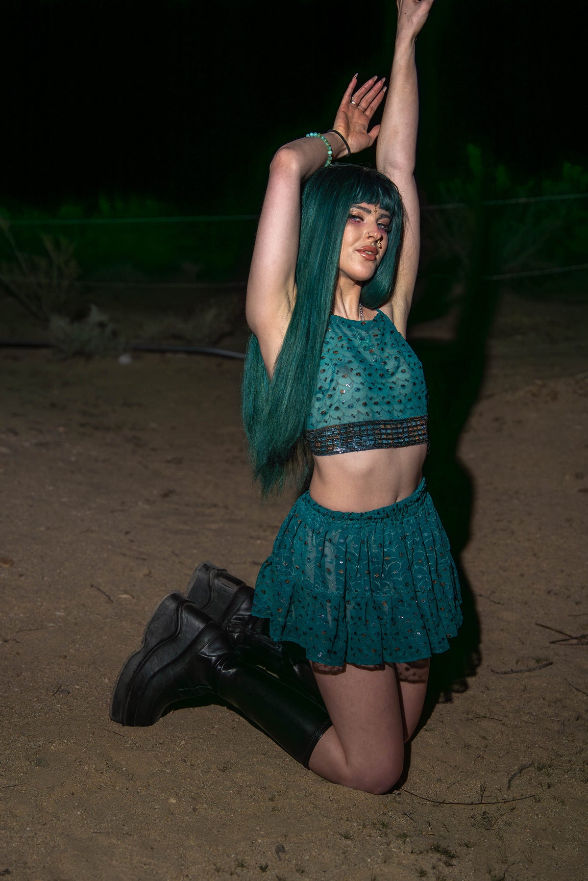 teal mystic Micro Mini Gehr Skirt Set