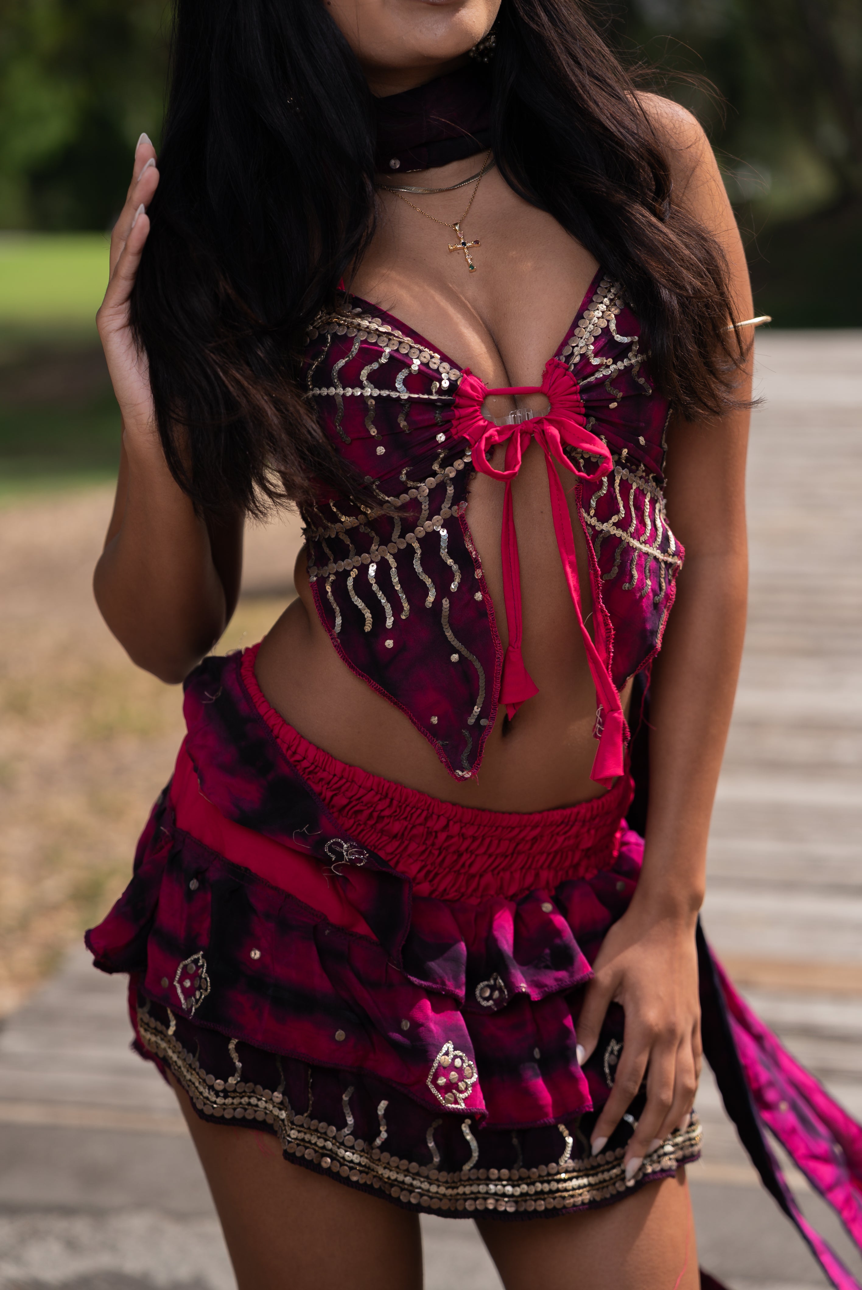 Purple Cosmos ruffle Skirt Set