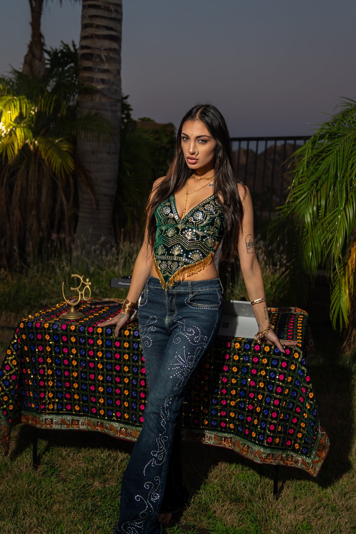 Emerald Venus Velvet Sequin Top