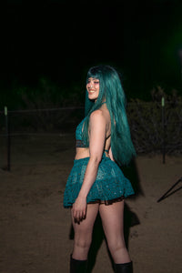 teal mystic micro mini skirt set