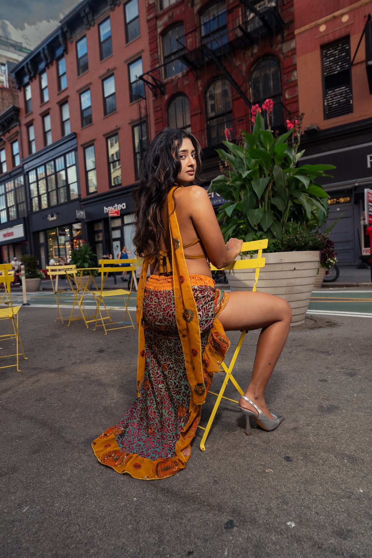 Saffron Jungle Ruffle Bollywood Set