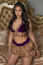 Load image into Gallery viewer, Amethyst Gold Ruffle Mini Skirt Set
