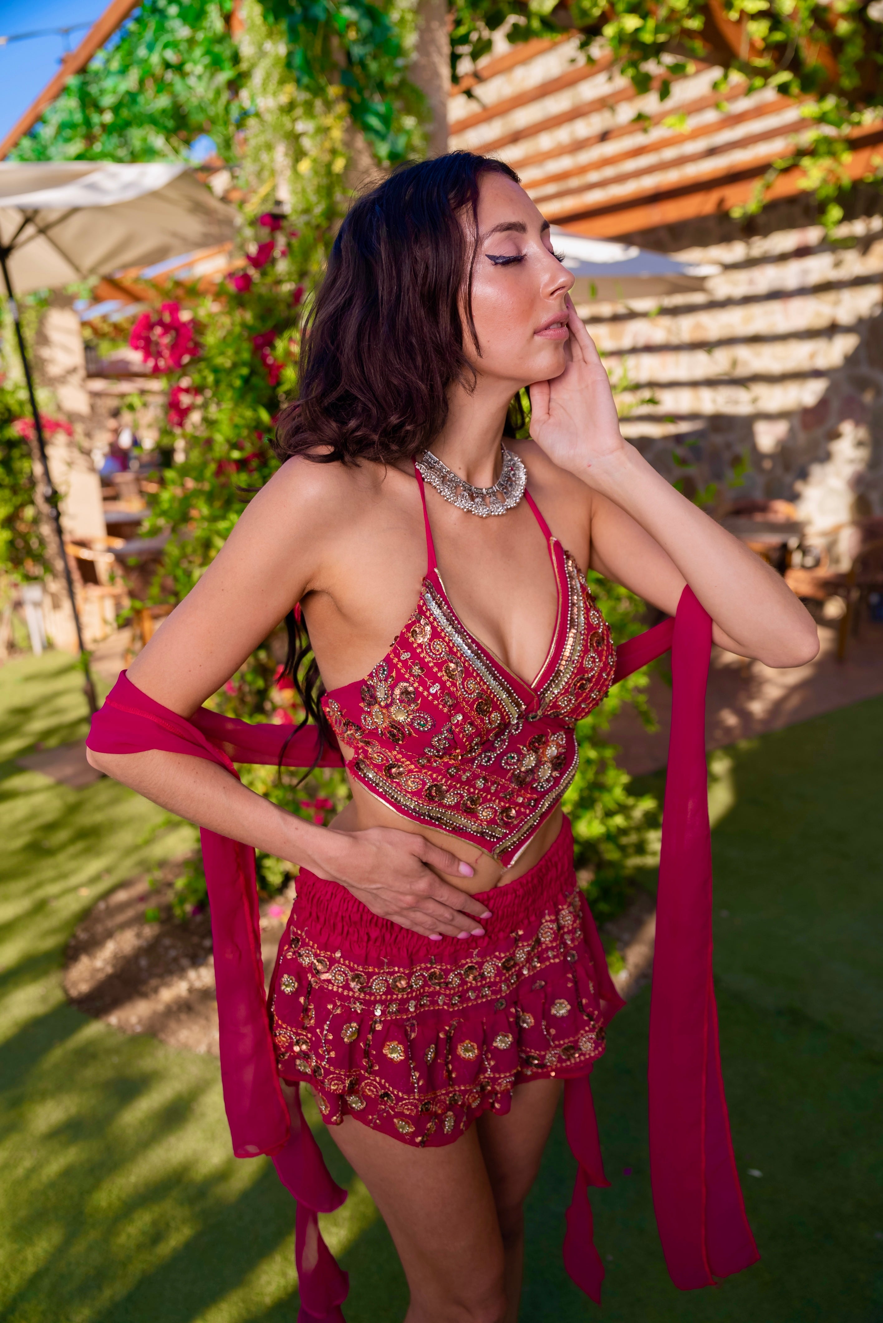 Pink lotus shakti mini skirt set