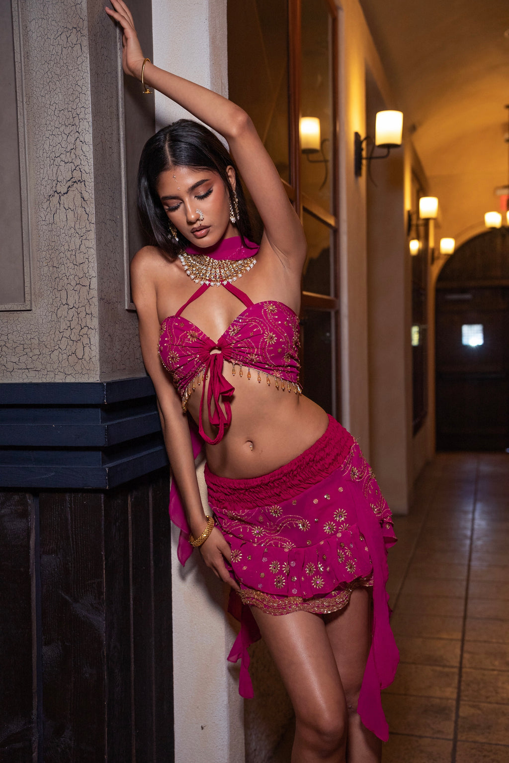 Pink Lotus Jalpari Skirt Set