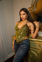 Load image into Gallery viewer, Olive Velvet Fairy Venus Sequin Top

