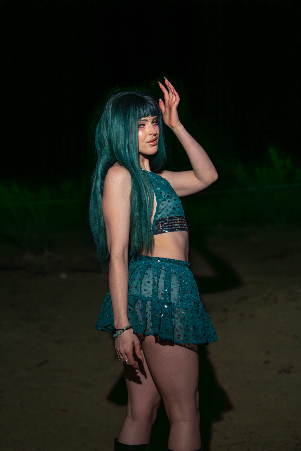 teal mystic Micro Mini Gehr Skirt Set