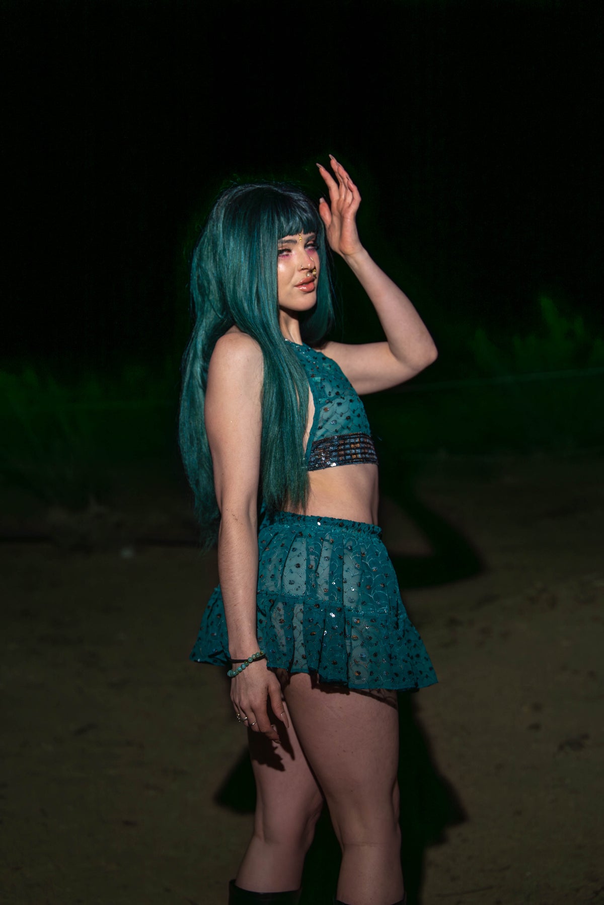 teal mystic Micro Mini Gehr Skirt Set