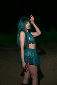 teal mystic micro mini skirt set