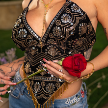 Load image into Gallery viewer, Velour Black Venus Sequin Top
