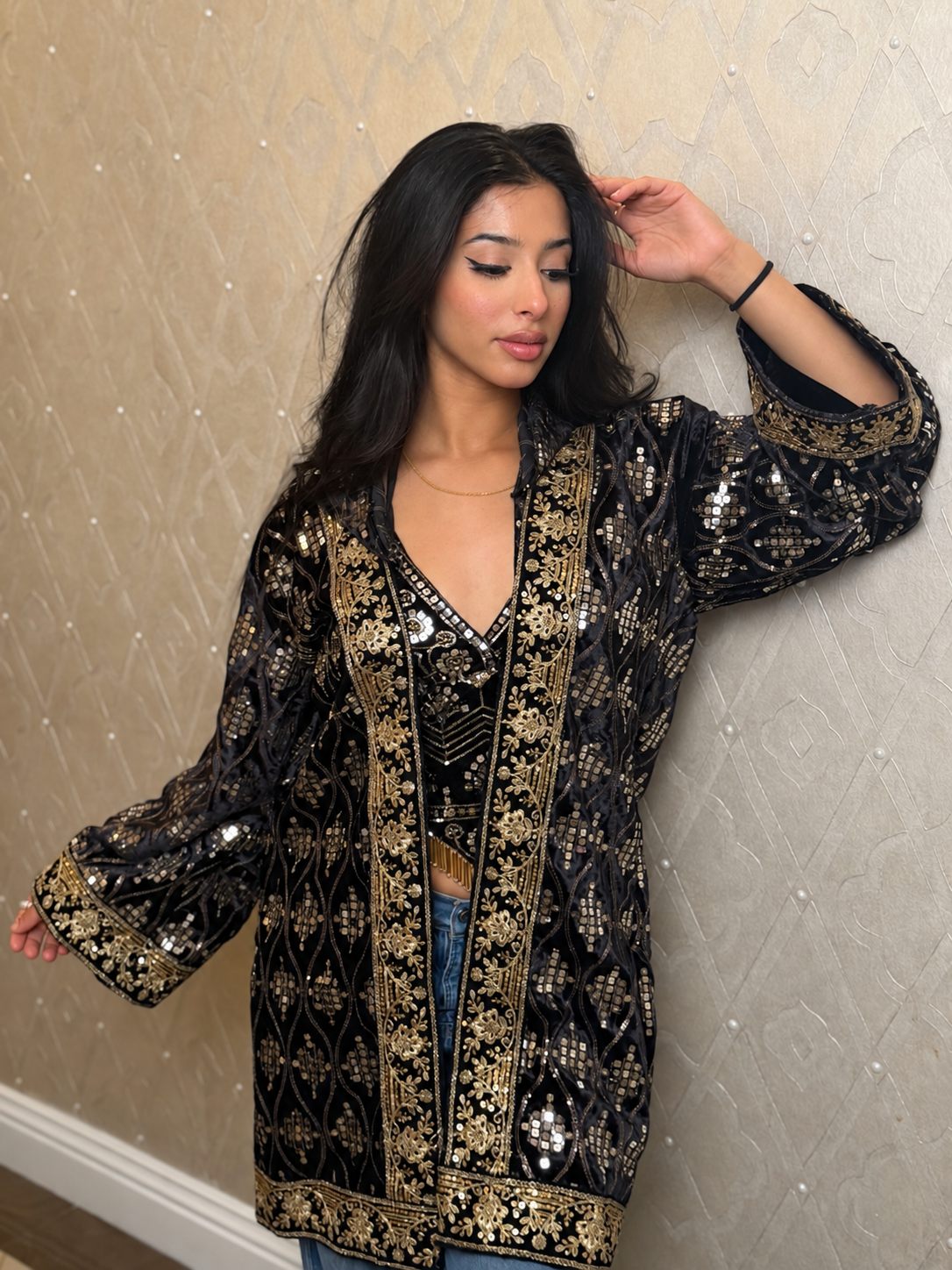 Black Lotus Velvet Hoodie Kimono