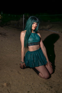 teal mystic micro mini skirt set