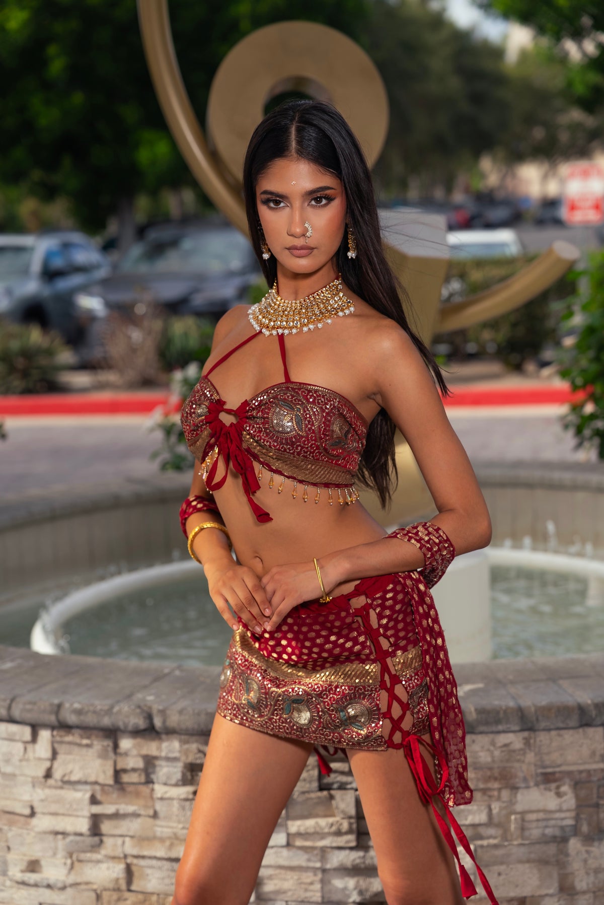 Royal Fire Lace Up Mini Skirt Set